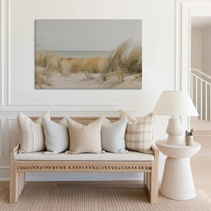 Large sandy dune canvas print perfect for above sofa placement in bright spaces