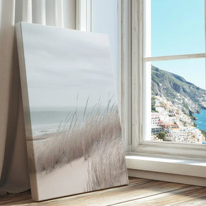 Dune reeds by shoreline captured in a canvas print with natural style