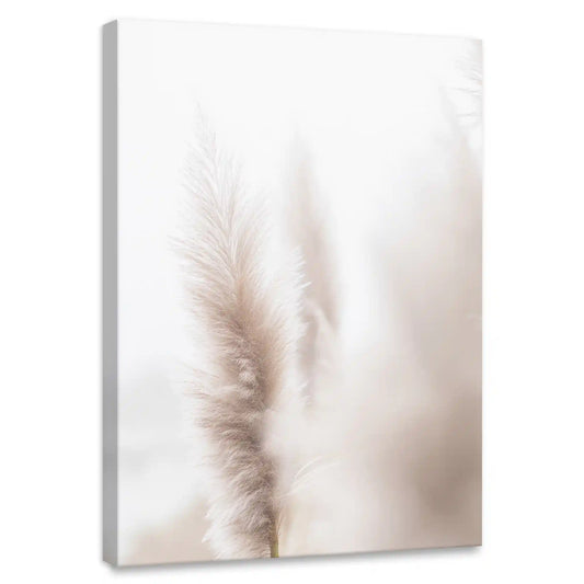 Minimalist pampas grass canvas wall art for bedroom featuring soft beige neutral tones