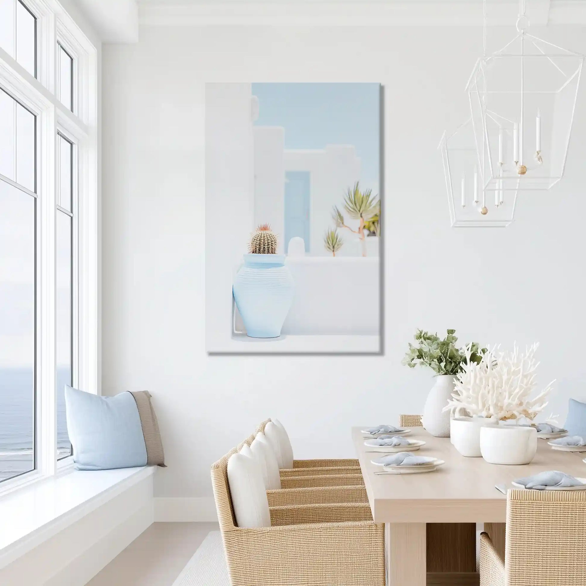 Oversized coastal cactus canvas print ideal for modern sunlit living room