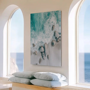 Large vertical ocean wave painting perfect for enhancing bright contemporary living room walls