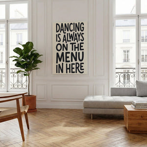 Gallery wrapped canvas with uniform black typography on a light surface, adding a fun touch to a kitchen or living room.