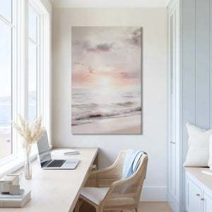 Extra large pastel ocean canvas wall art showcasing calm horizon for bright interiors