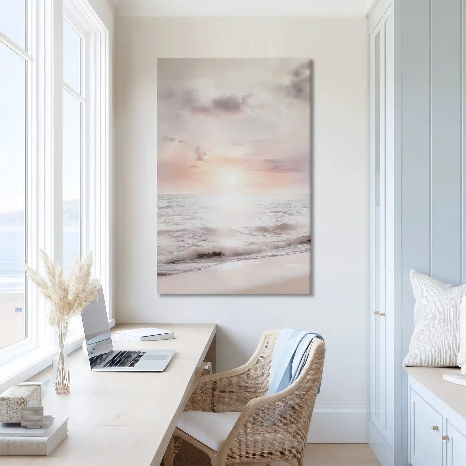Extra large pastel ocean canvas wall art showcasing calm horizon for bright interiors