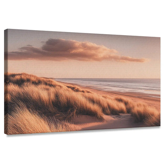 Minimalist coastal dune canvas wall art for living room with warm beige tones