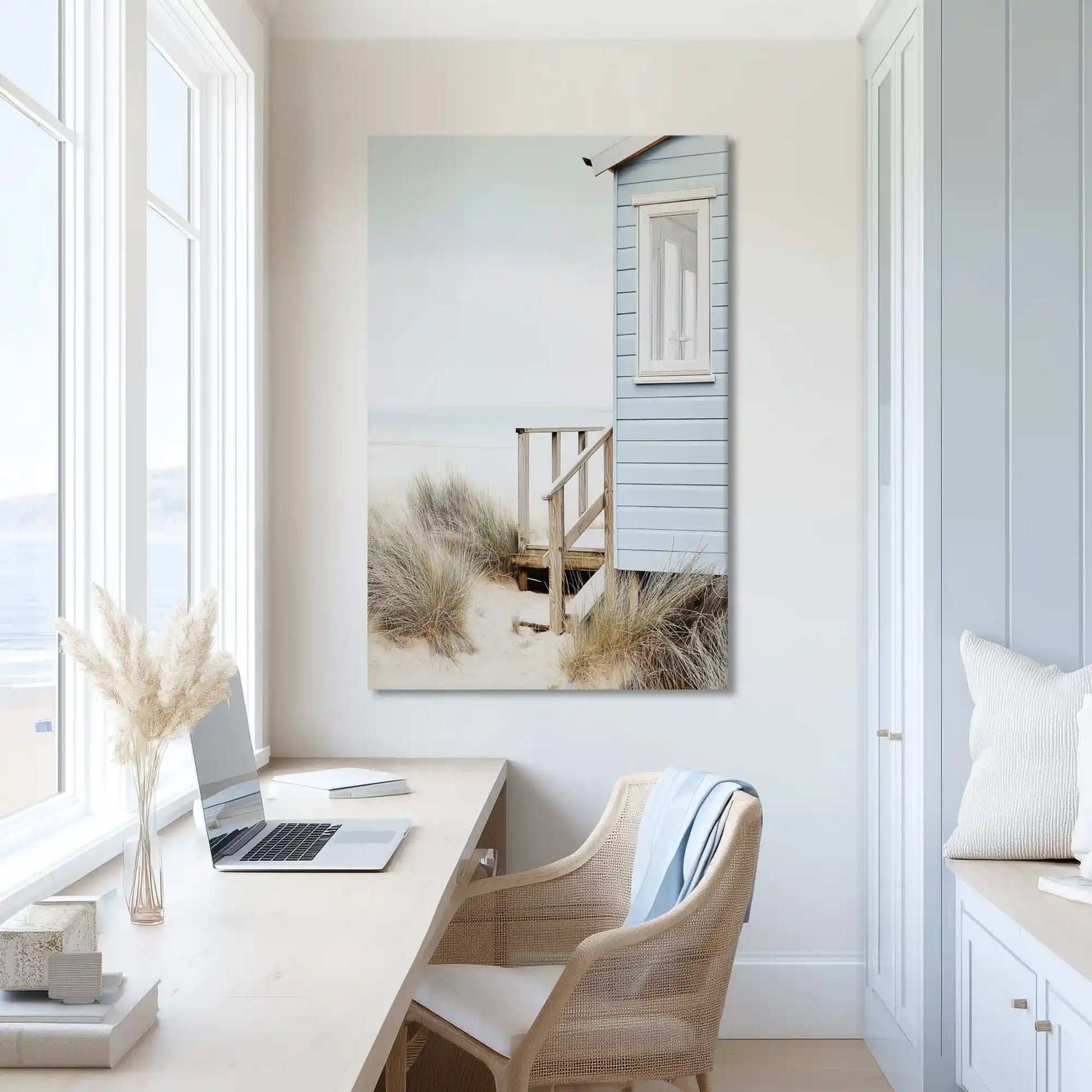 Extra large seaside cabin canvas wall art showcasing dune grass and ocean views for airy interiors
