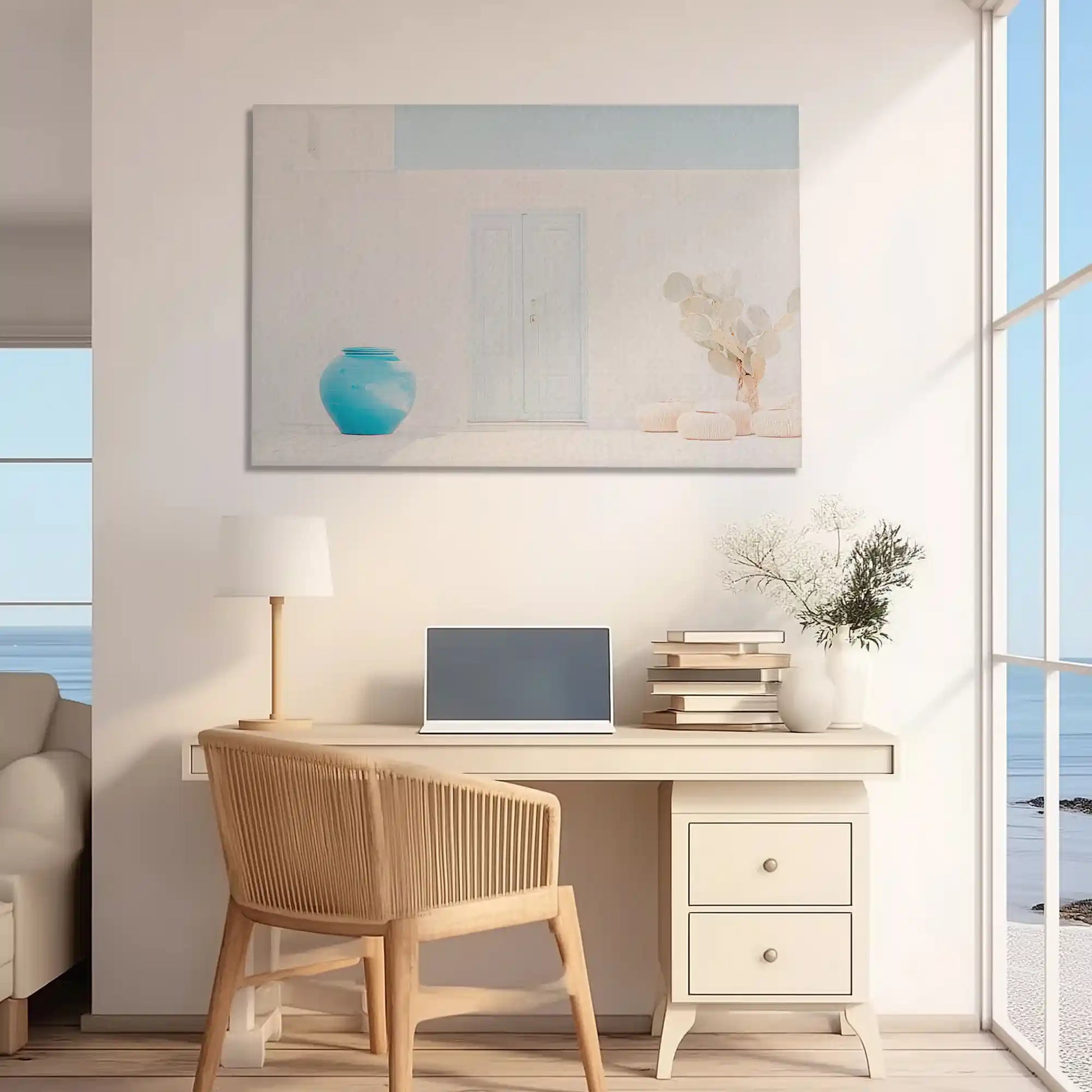 Oversized coastal architecture canvas print styled as natural wall decor for homes