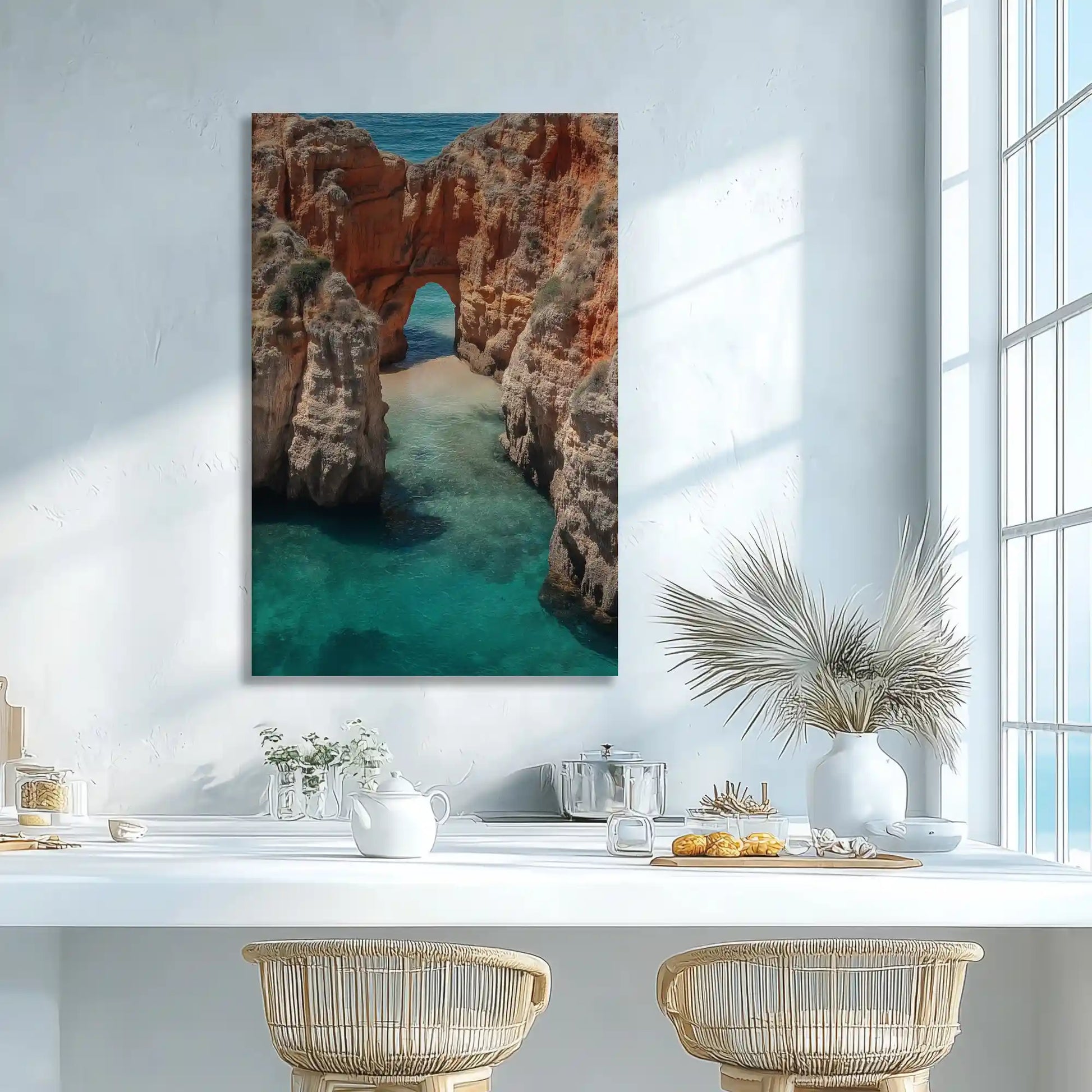 Cliffside ocean wall decor enhancing dining room coastal elegance
