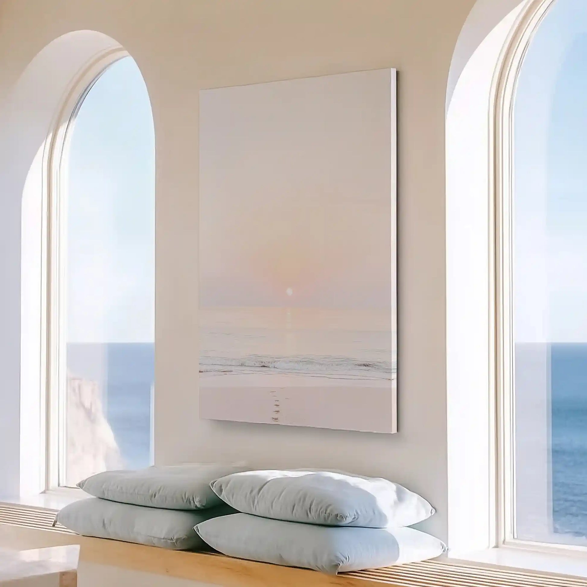 Large vertical pastel sunrise painting perfect for enhancing contemporary living room walls