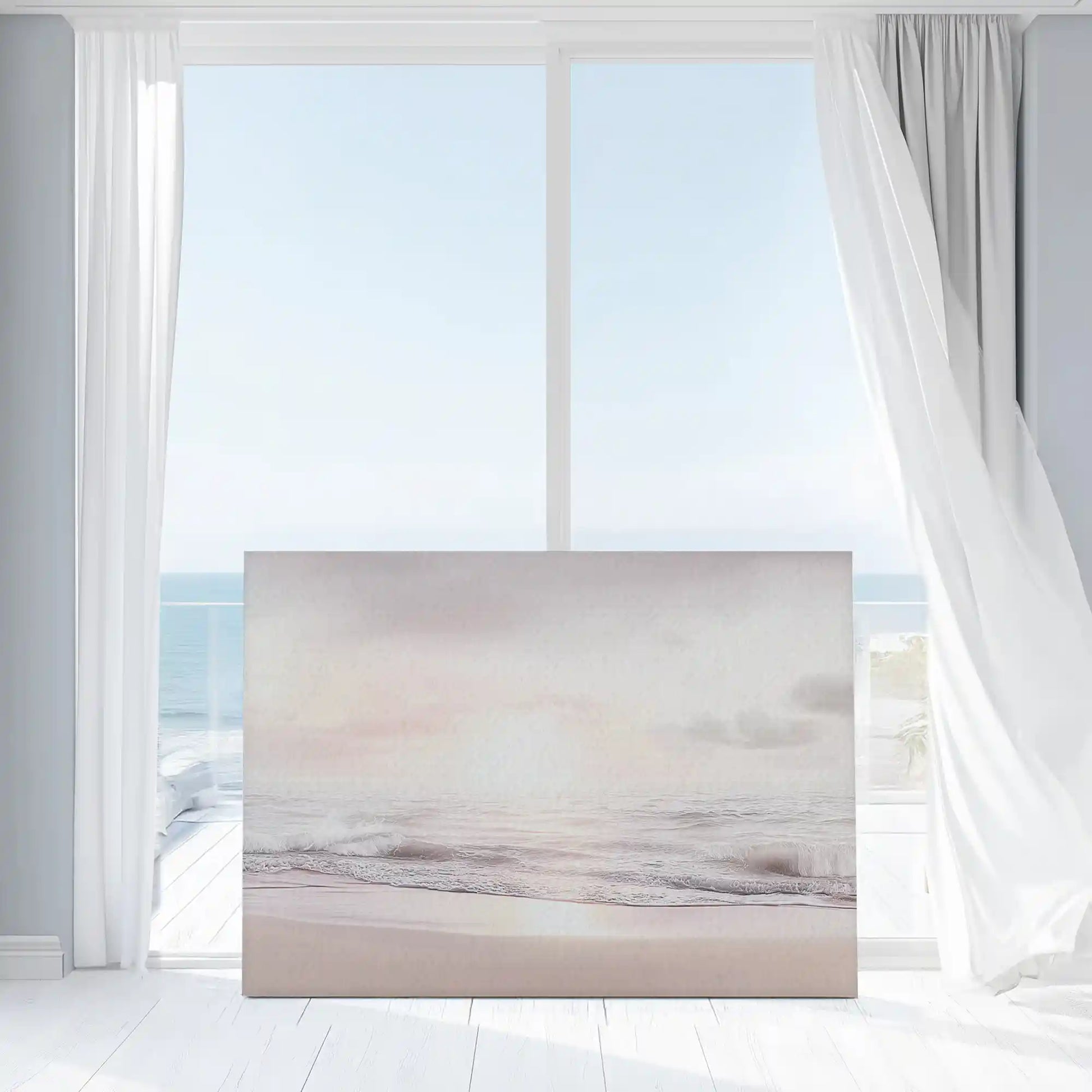 Oversized pastel wave canvas print styled as calming wall decor for homes