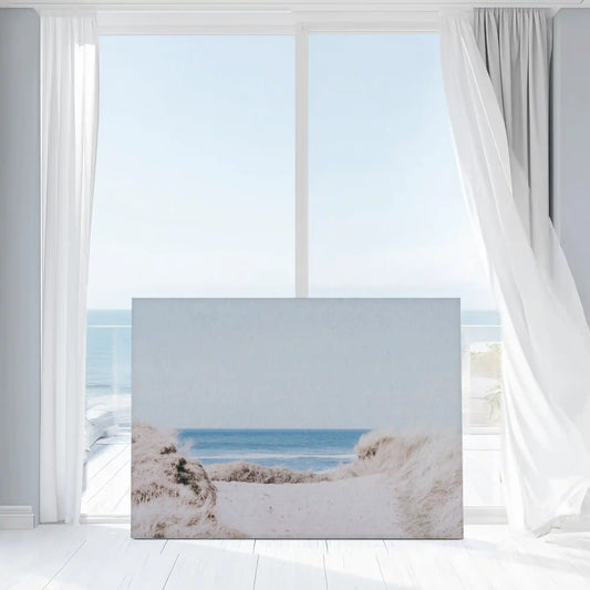Cool pastel beach wall decor bringing calm and airy mood to modern interiors