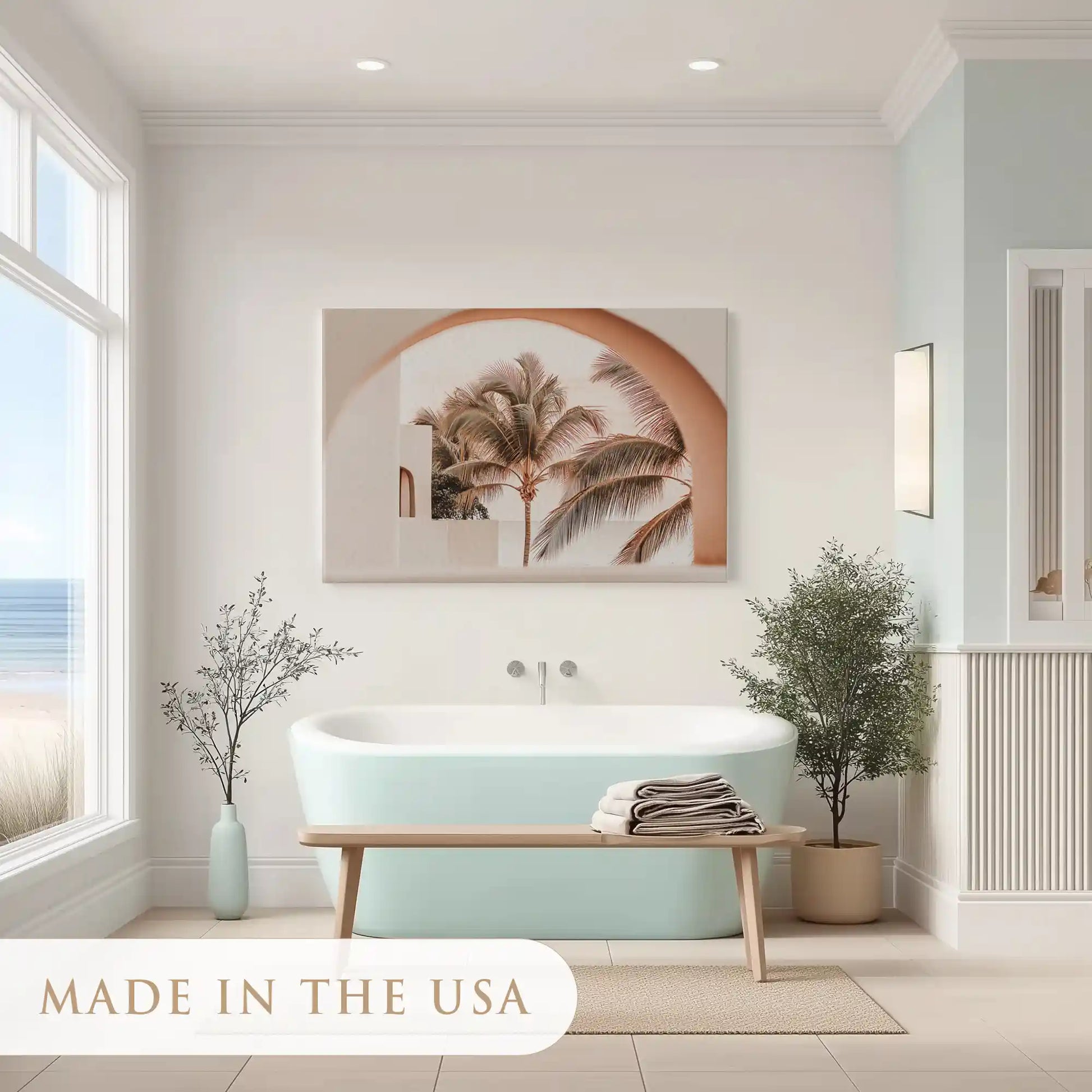 Tranquil palm tree scene painting adding Mediterranean charm to contemporary spaces