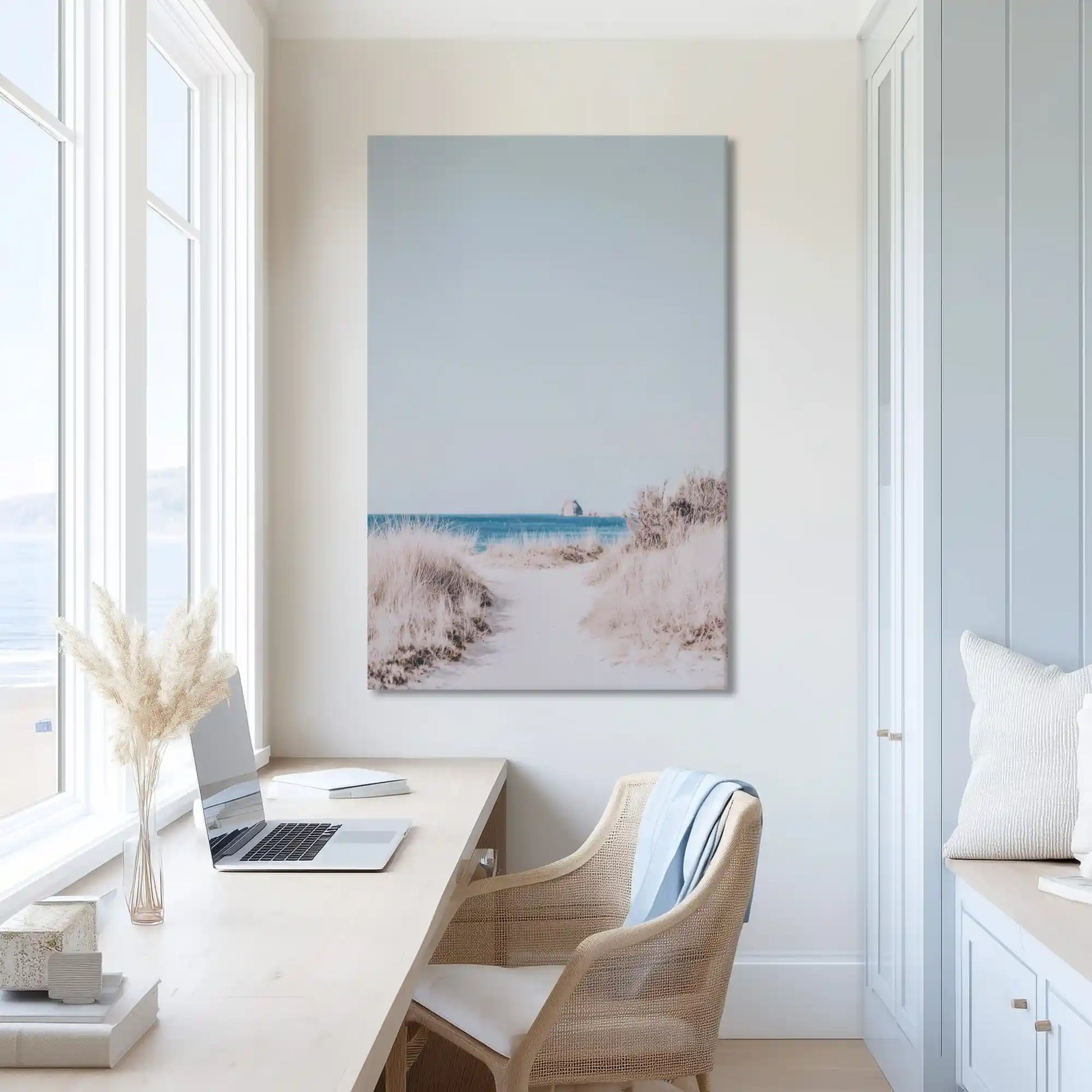 Muted pastel shoreline canvas print enhancing contemporary spaces