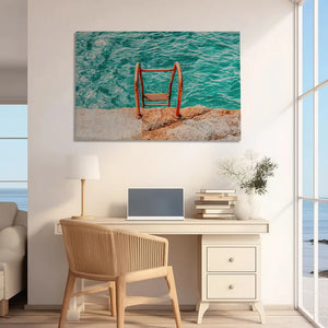 Oversized ocean ladder canvas print styled as nautical wall decor for homes