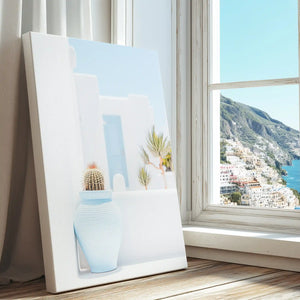 Still life pottery and cactus scene captured in canvas print with clean style