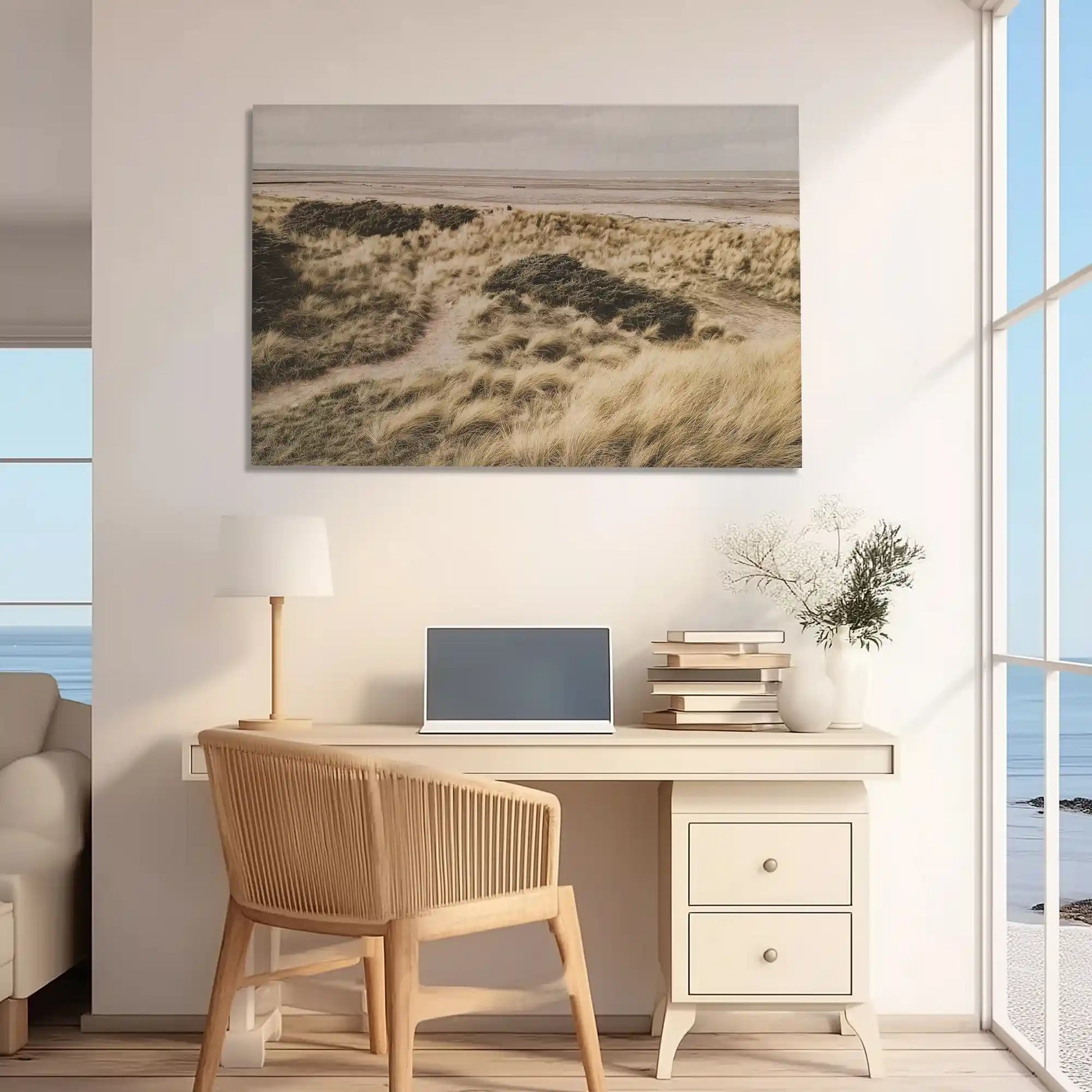 Oversized dune landscape canvas print styled as natural wall decor for homes