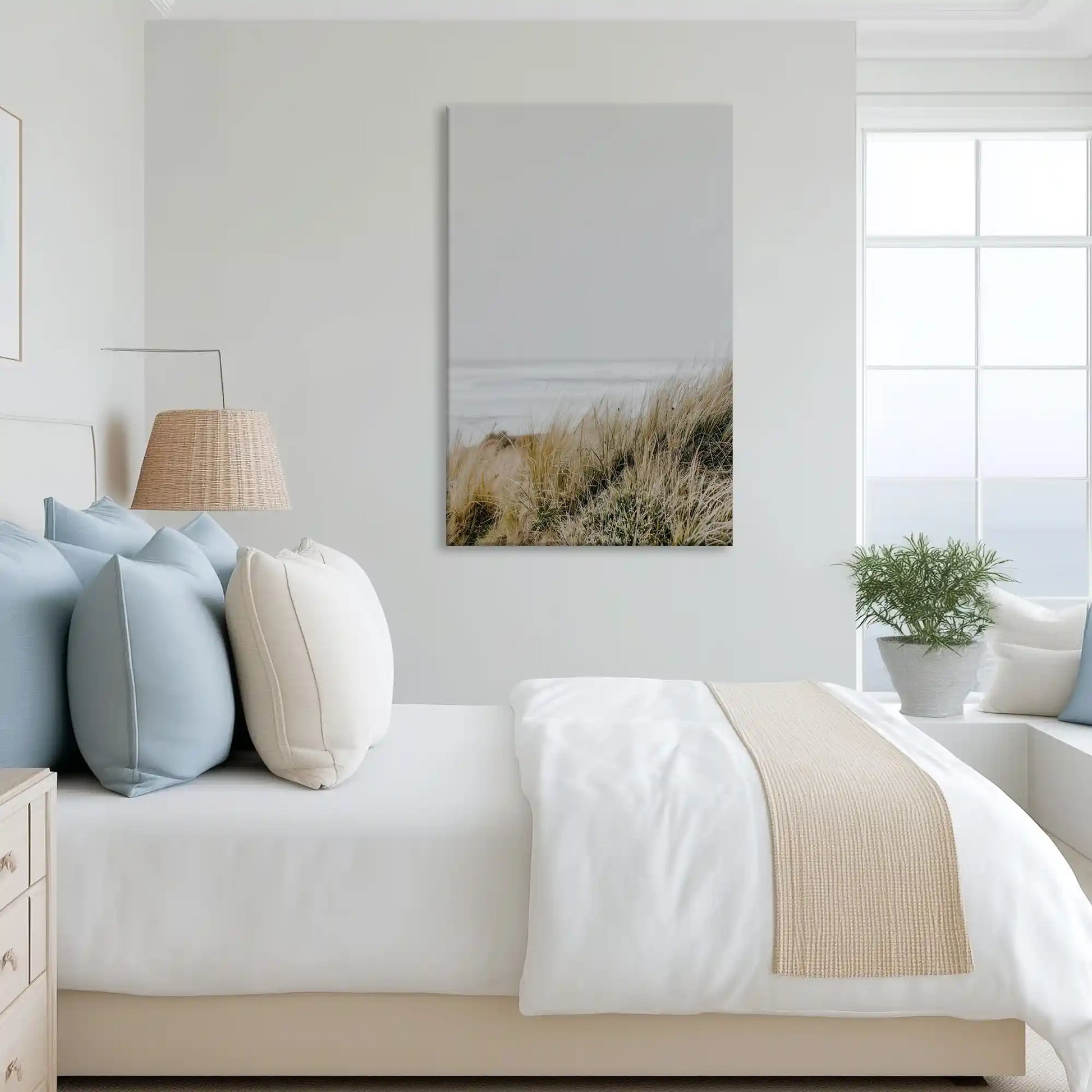 Tranquil seagrass canvas art complementing modern neutral interiors