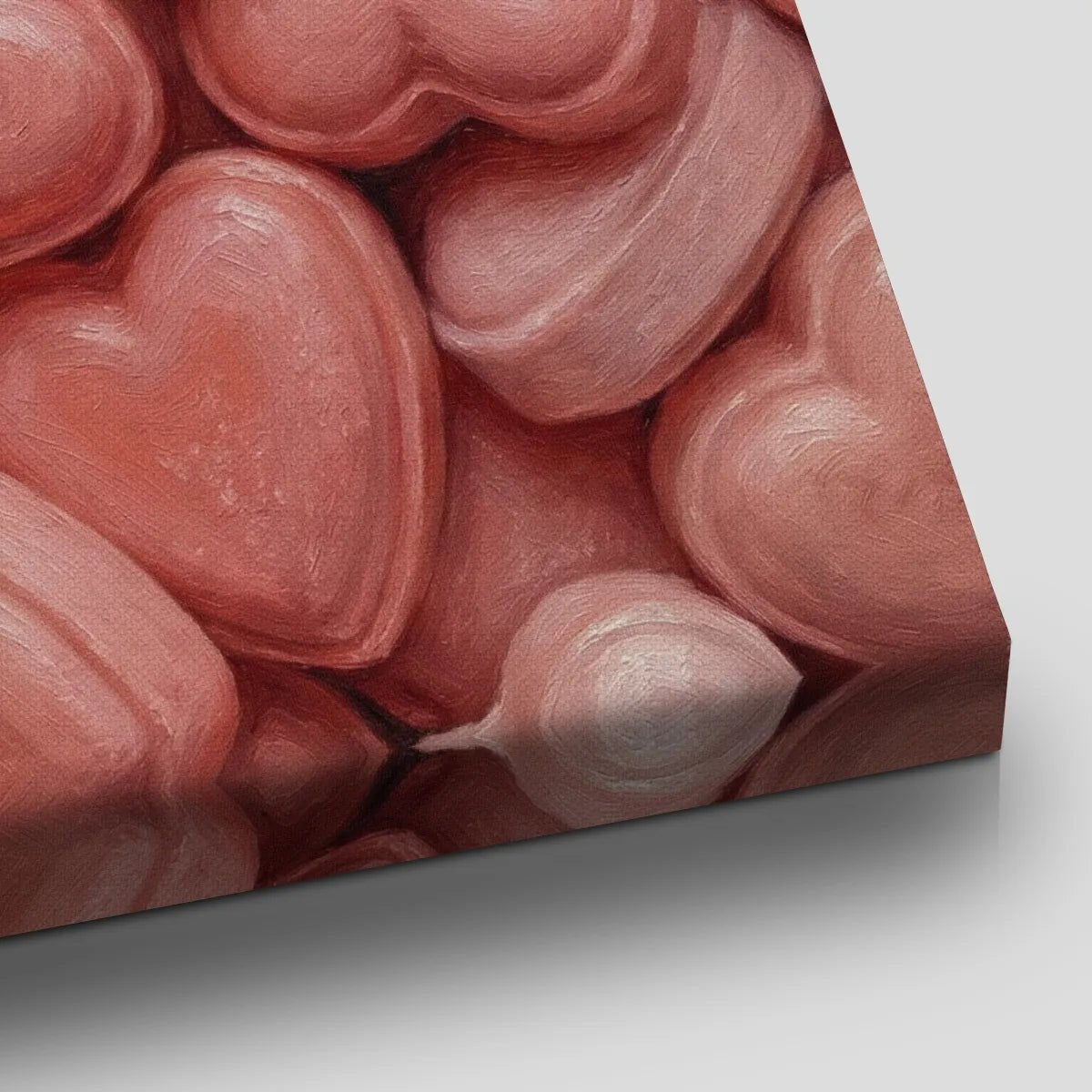 Vertical canvas art with a centered composition of repeating heart motifs, suited to bedroom or nursery wall spaces.