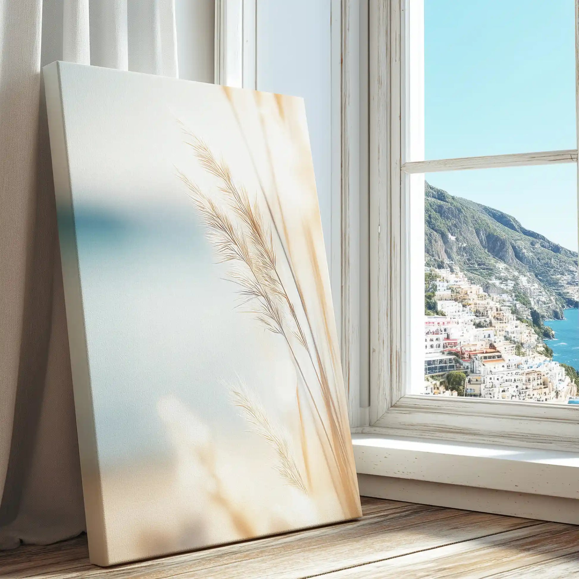 Beach grass close-up captured in a canvas print with modern style