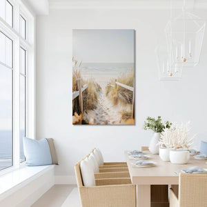 Peaceful sandy path painting with pastel tones, ideal for dining room or bedroom design