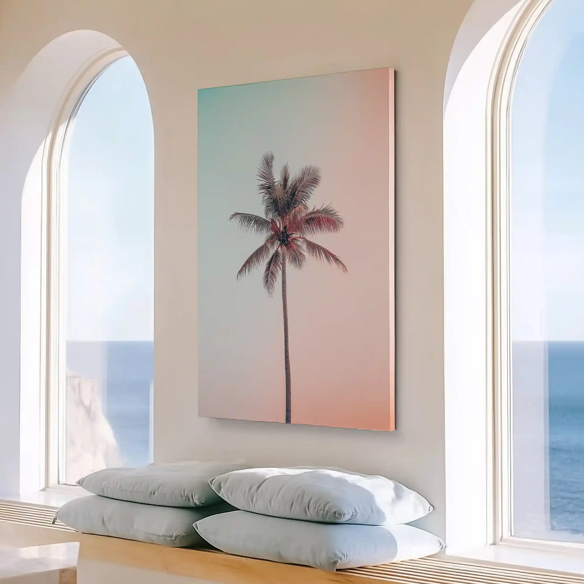 Large vertical palm tree painting perfect for enhancing bright contemporary living room walls