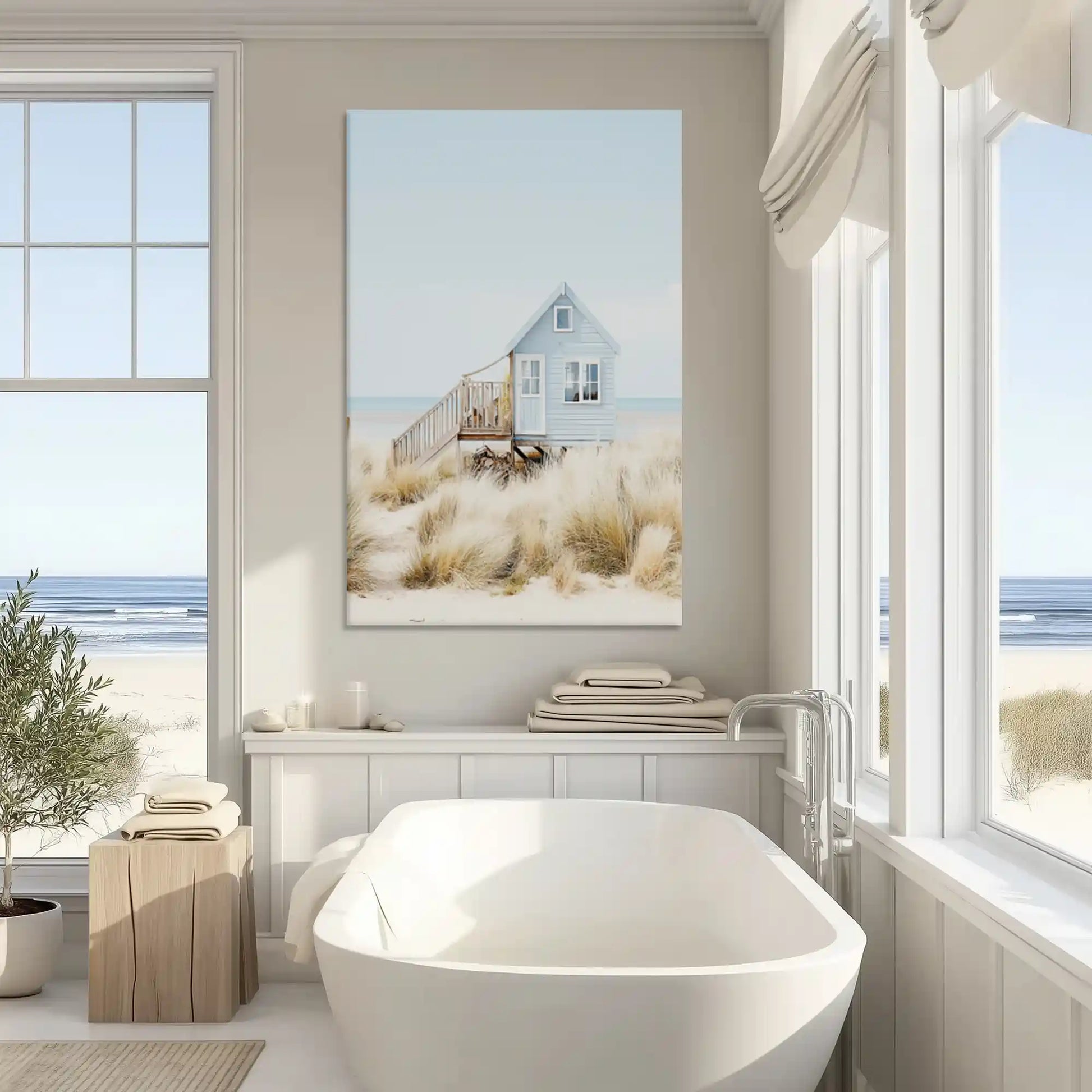 Serene seaside cottage painting enriching contemporary wall decor style