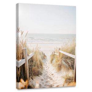 Coastal dune path canvas wall art for bedroom featuring sandy walkway and ocean horizon