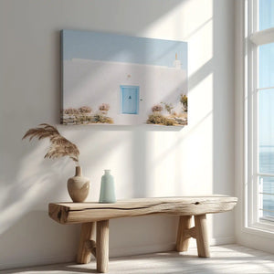 Greek island doorway captured in canvas print with serene coastal style
