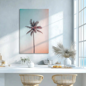 Soft gradient palm canvas print adding tropical calm to modern coastal wall decor