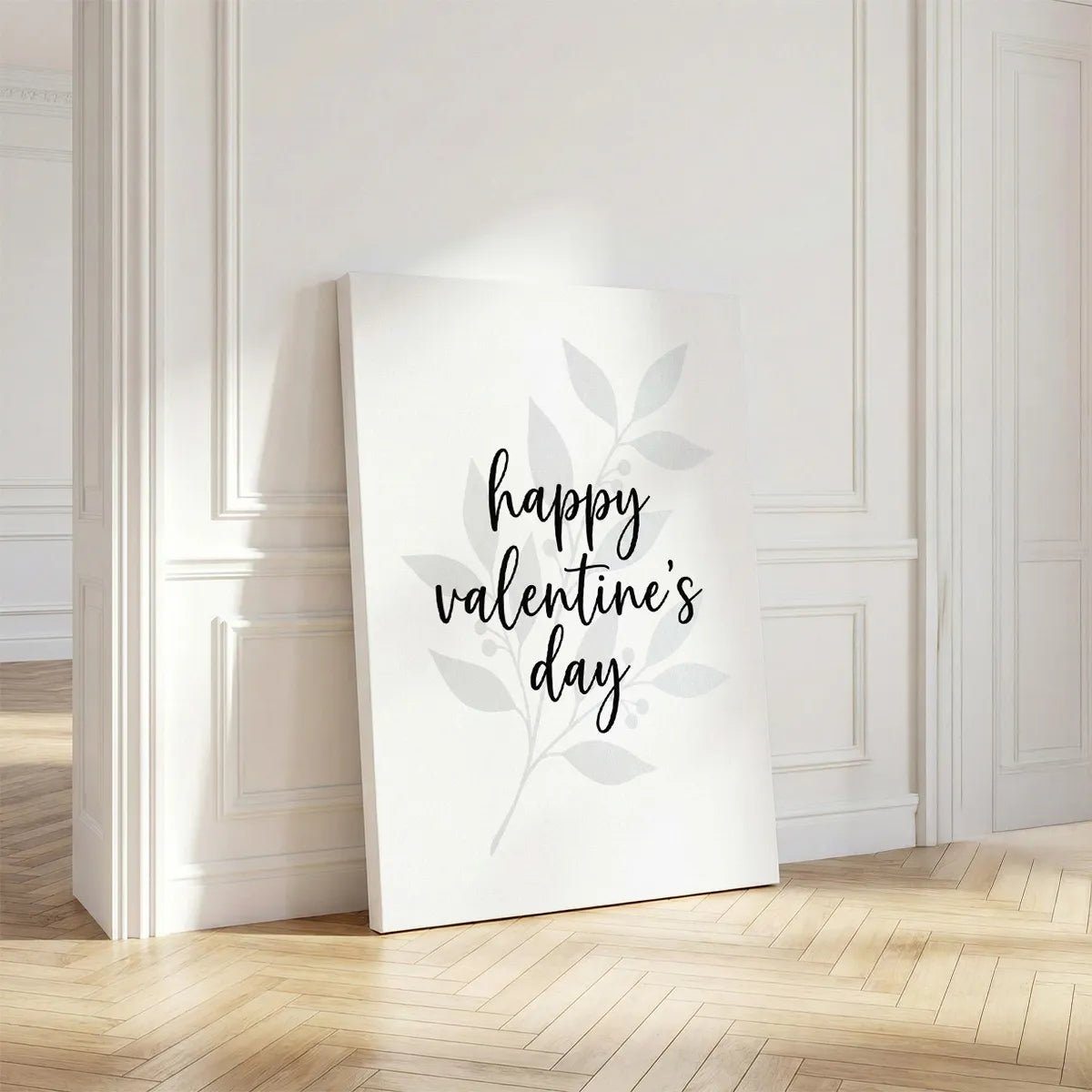 Modern canvas art showcasing a flat botanical branch beneath elegant handwritten lettering in a minimalist style