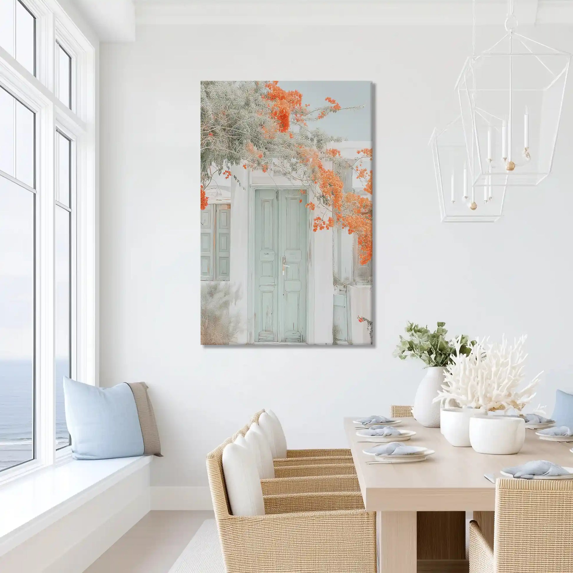 Oversized rustic doorway canvas wall art for bright bathroom retreat