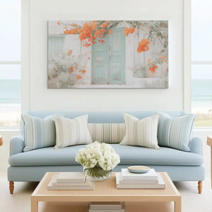 Romantic floral doorway painting complementing shabby chic wall decor with warm tones