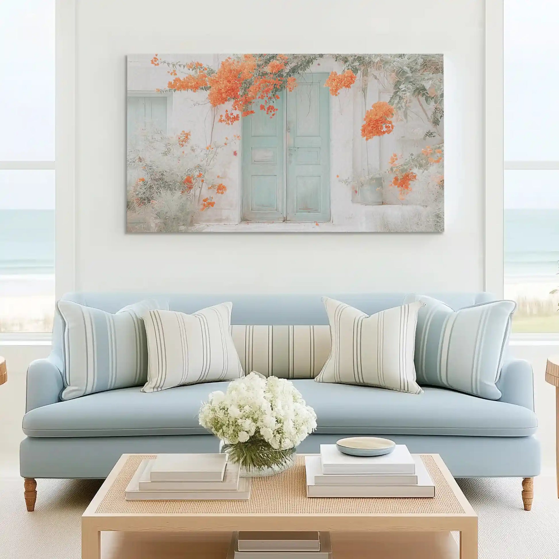Romantic floral doorway painting complementing shabby chic wall decor with warm tones