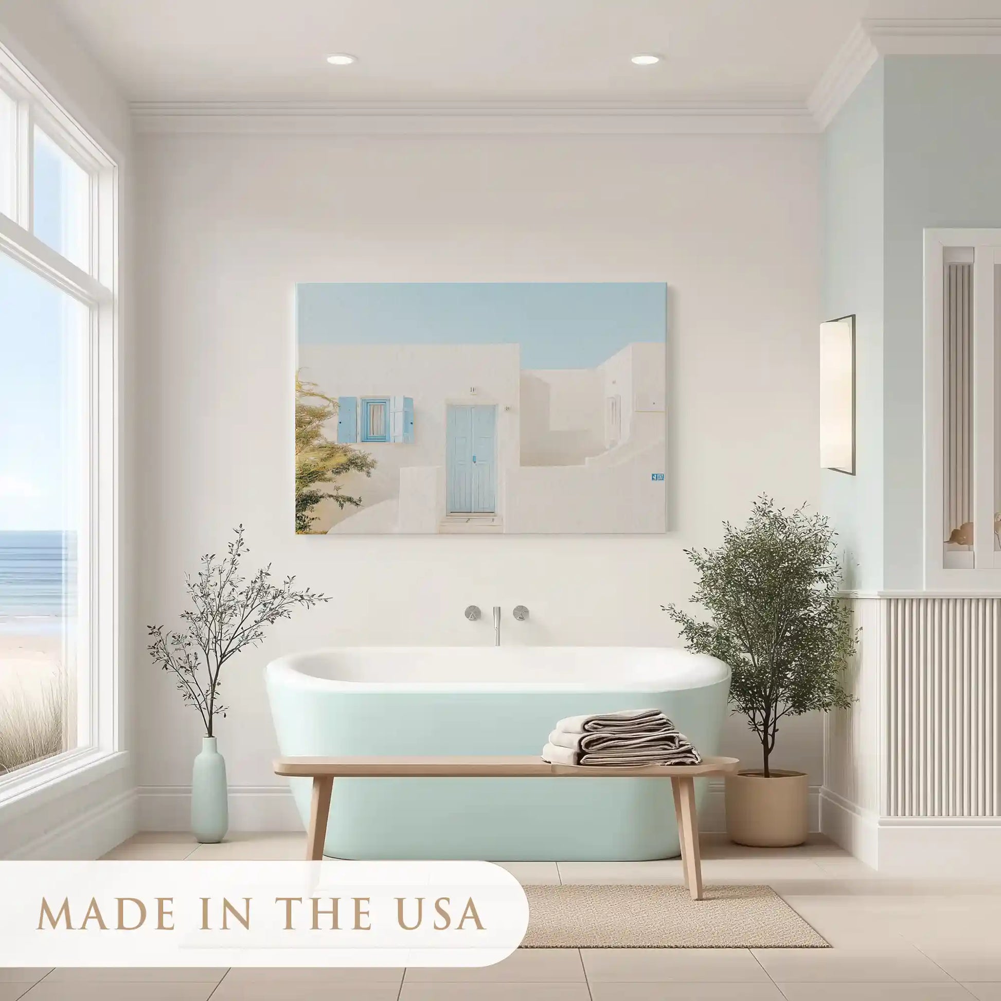 Calm seaside canvas art with pastel tones for airy minimalist living room décor