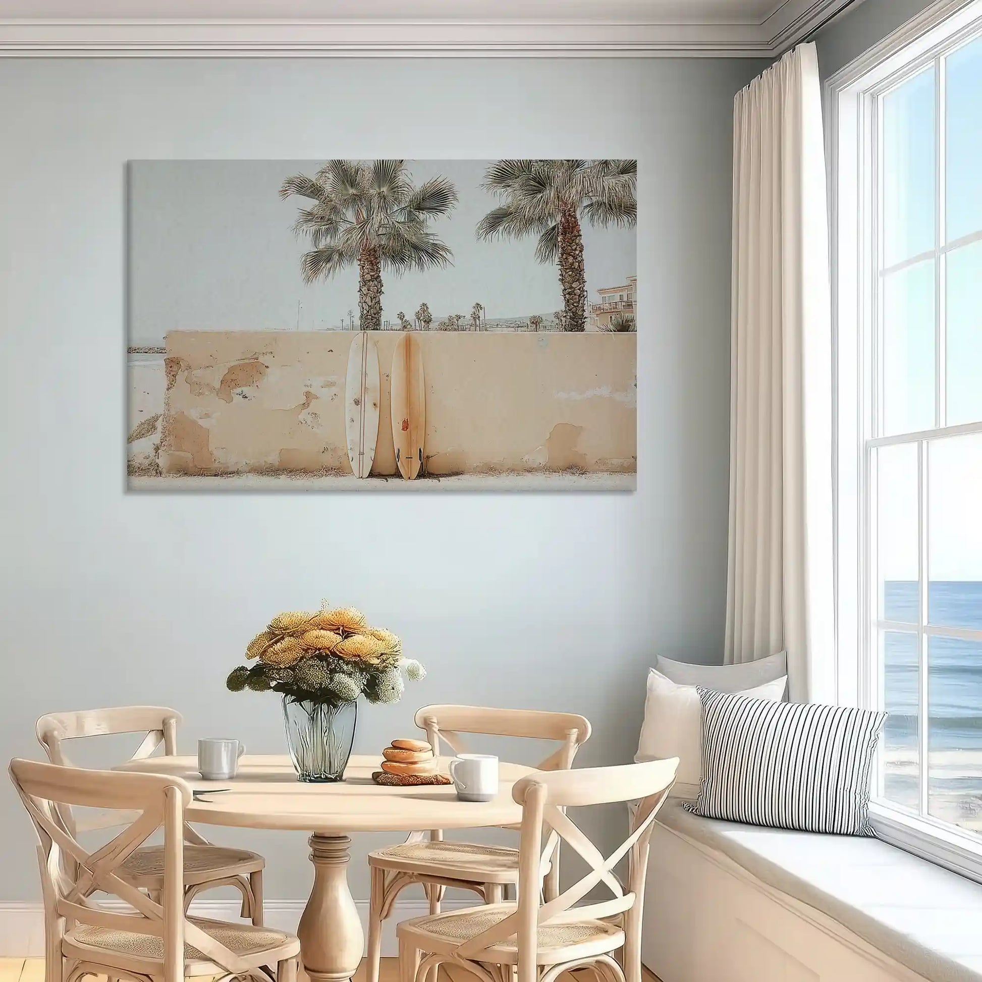 Contemporary palm tree coastal wall art designed for above sofa or lounge room decor