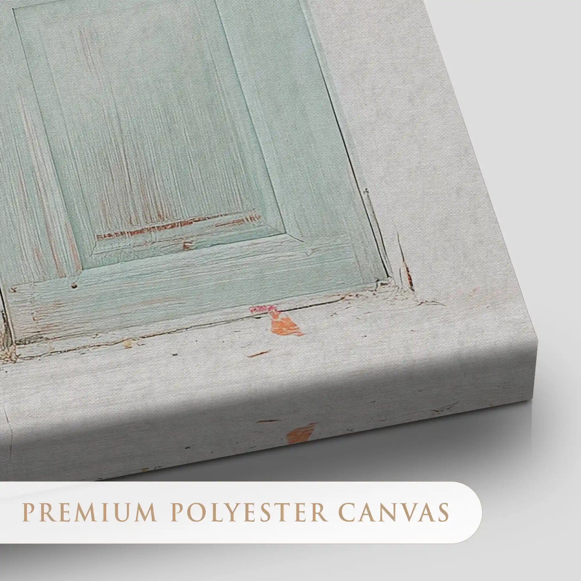 Turquoise Doorway and Orange Flowers Canvas Wall Art