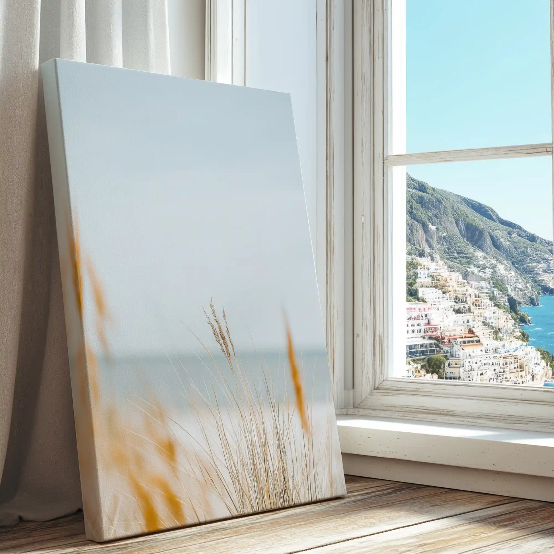 Tall coastal reeds captured in a canvas print with modern natural style
