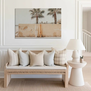 Neutral-toned palm tree canvas wall art perfect for coastal living room centerpiece