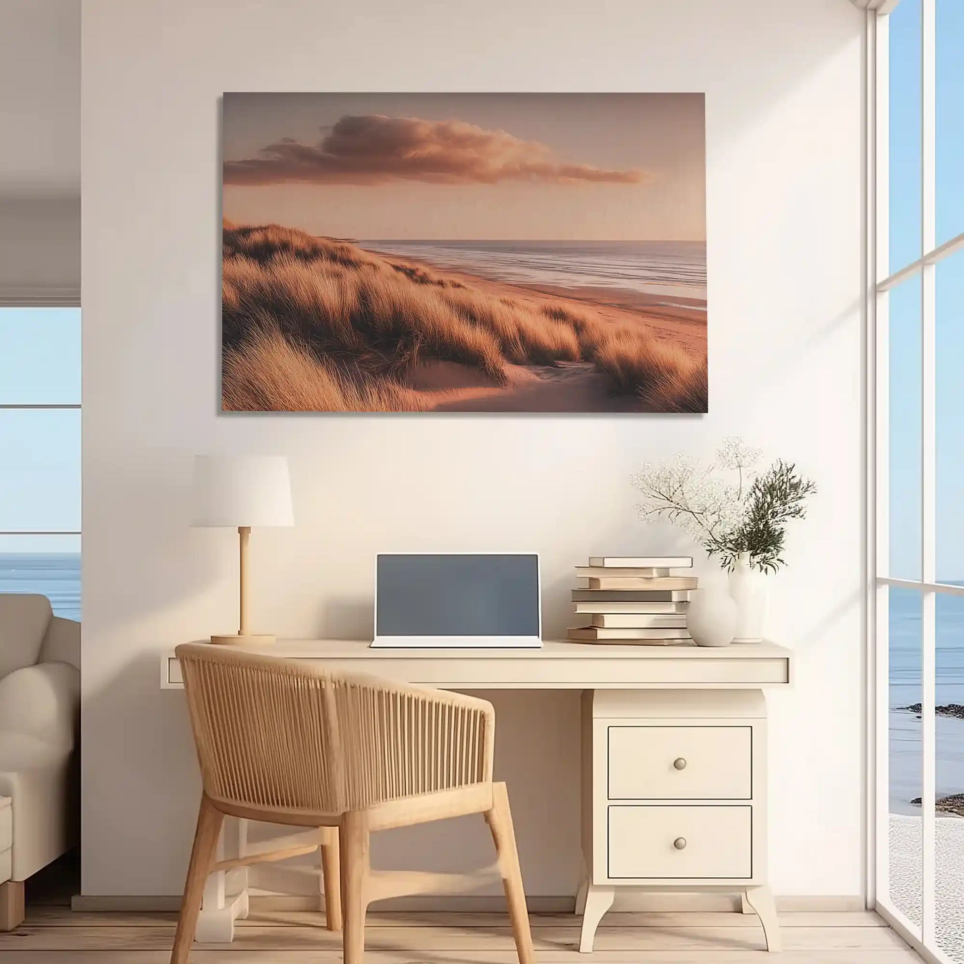 Oversized seaside sunset canvas print styled as relaxing wall decor for homes