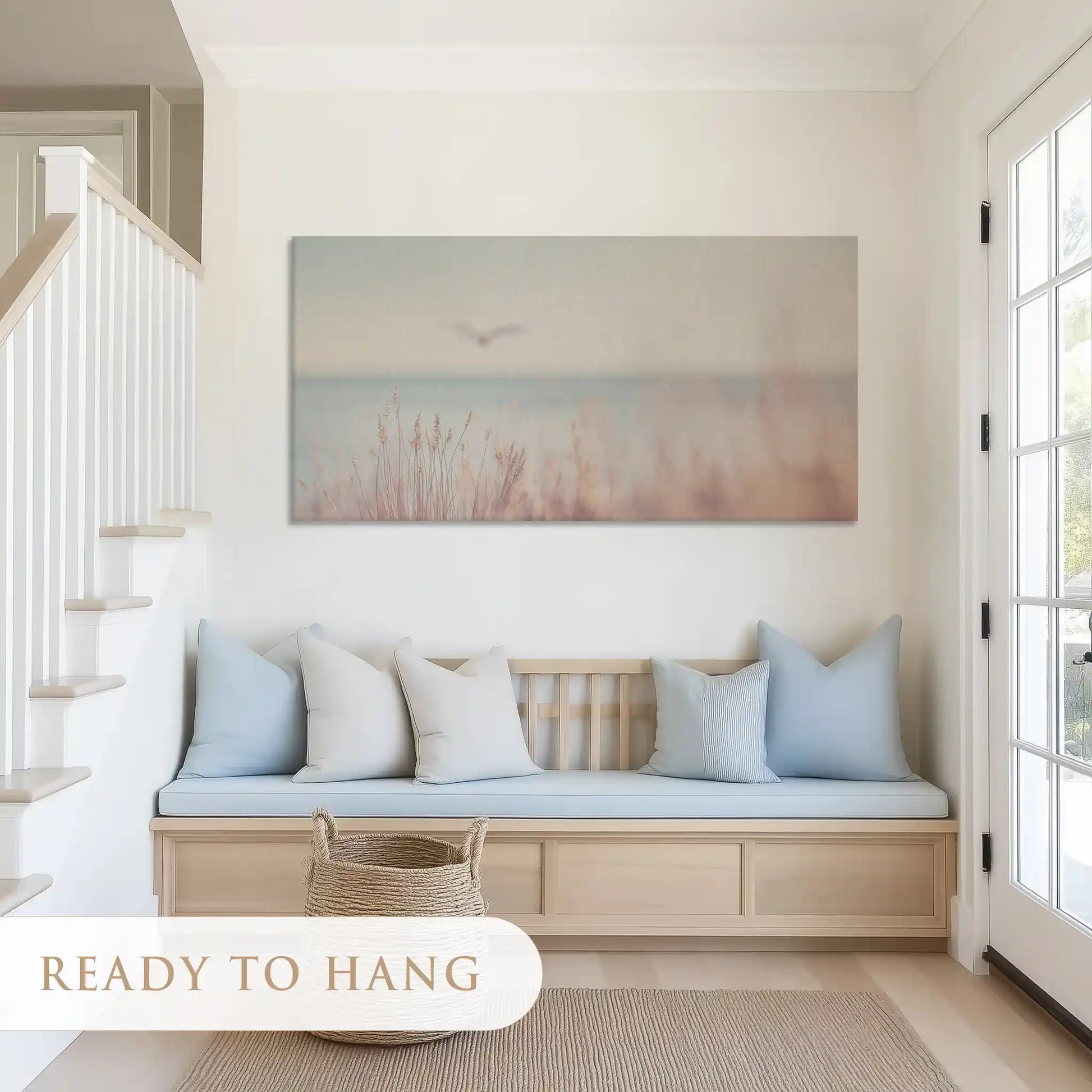 Textured grass by sea canvas art complementing light modern interiors
