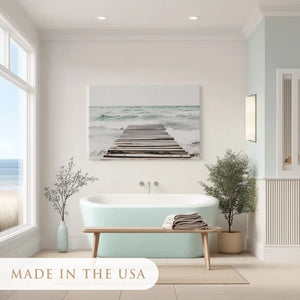 Oversized coastal pier canvas print ideal for above sofa statement wall piece
