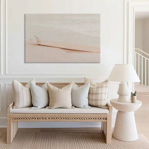 Large neutral coastal wall art canvas with soft ocean hues for above sofa centerpiece