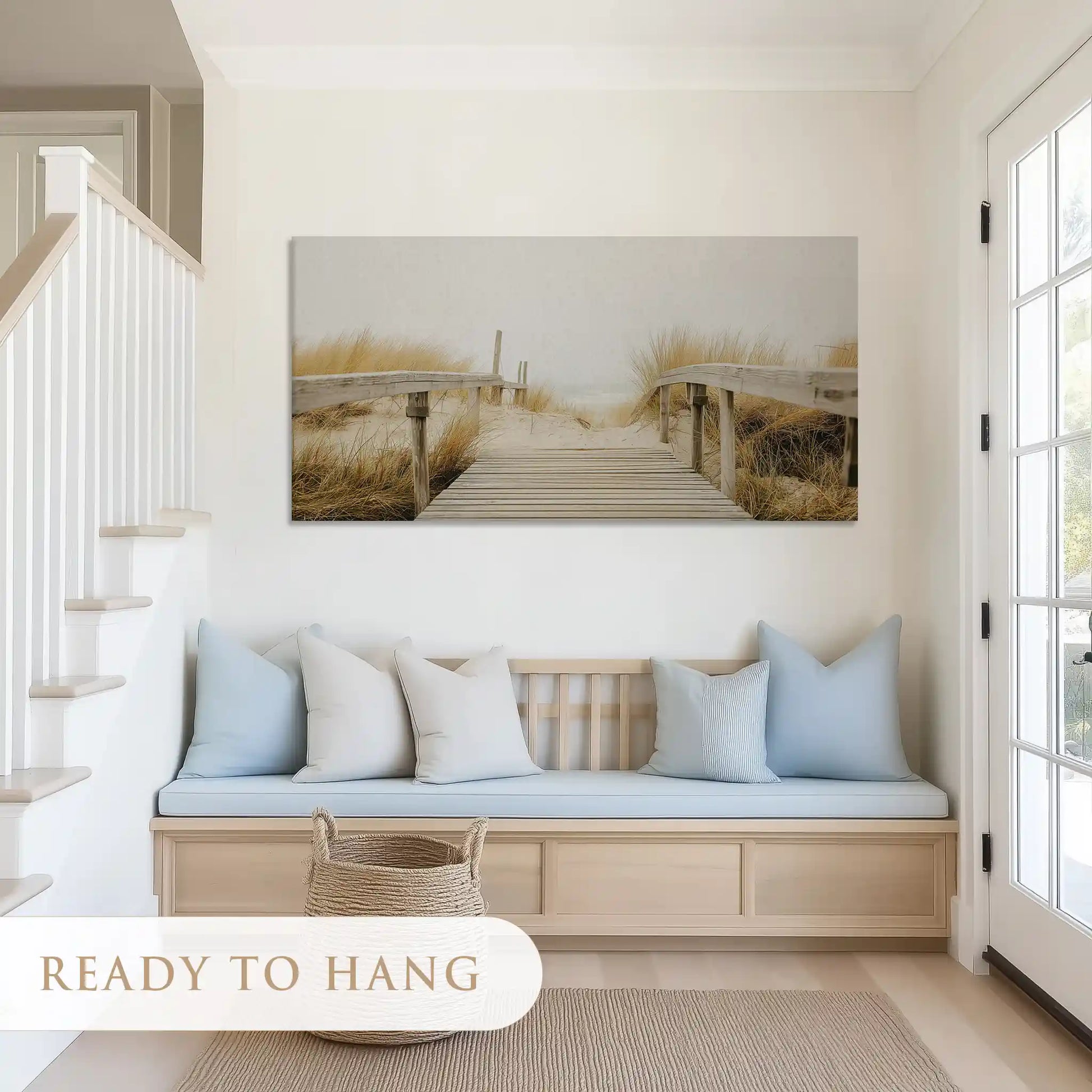 Textured sand dune path canvas art complementing light modern interiors
