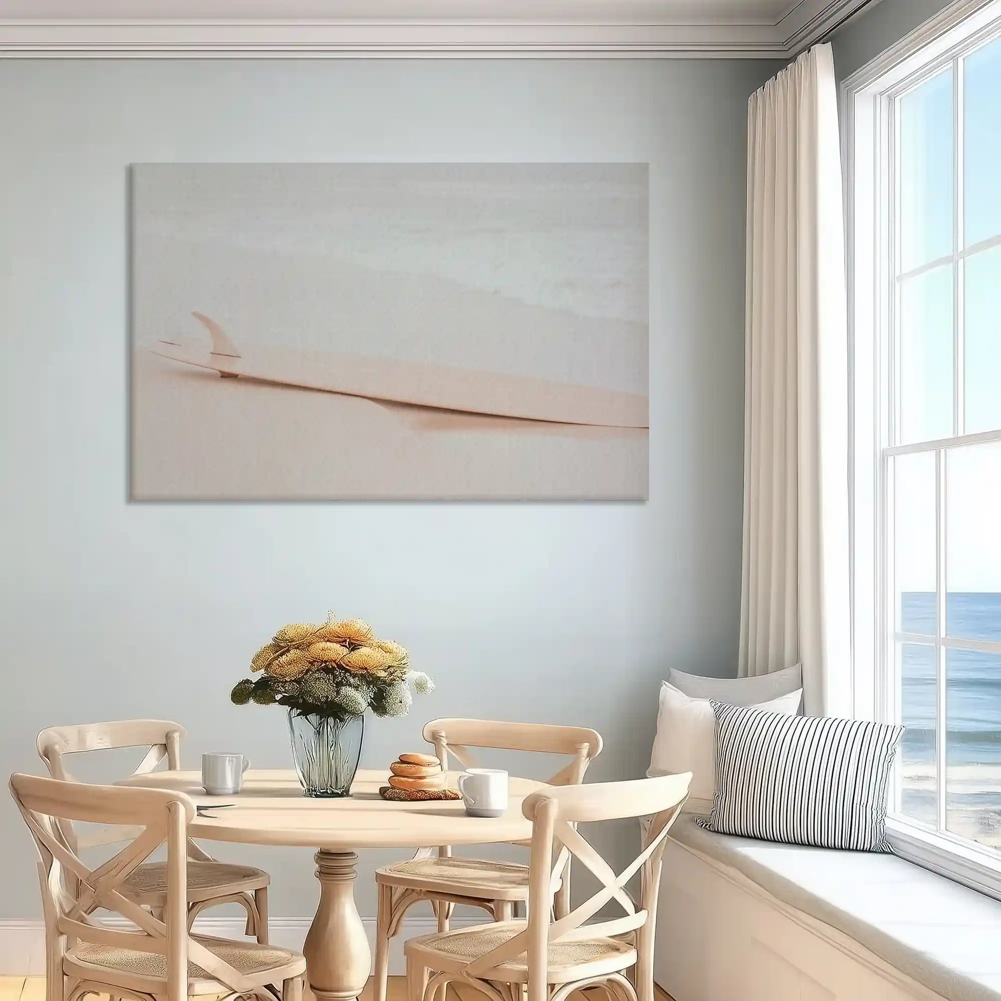 Minimalist ocean wave canvas print perfect for coastal interiors and serene home spaces