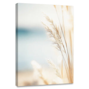 Minimalist coastal grass canvas wall art for bedroom with soft tones