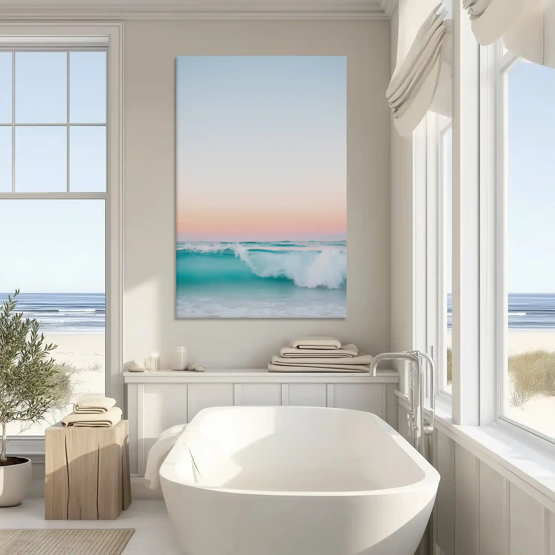 Peaceful sea painting with waves enriching modern wall decor style