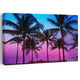Abstract sunset art featuring silhouetted palm trees against a colorful twilight sky.