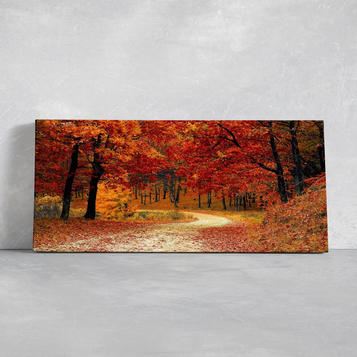 Gallery-wrapped fall forest canvas print for modern farmhouse decor