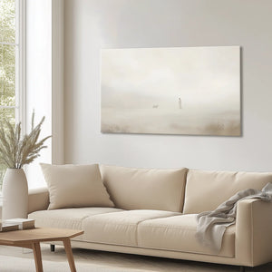 Christian artwork for living room – Jesus leaves the 99 painting in beige tones, subtle and powerful wall art that brings peace and reflection