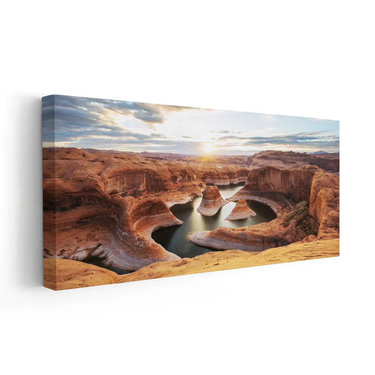 Oversized desert wall art with golden rock formations